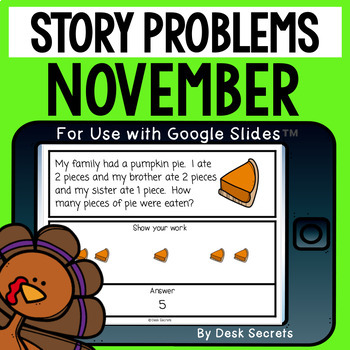 Preview of Digital November Story Problems | Word Problems | for Use with Google Slides™