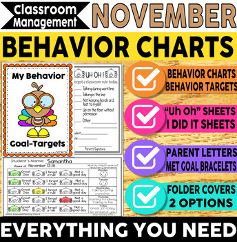 Preview of Thanksgiving Behavior Charts November Classroom Management