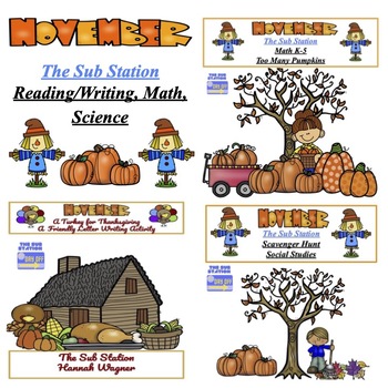 Preview of Full Day of November Sub Plans (Reading/Writing, Science, Math)