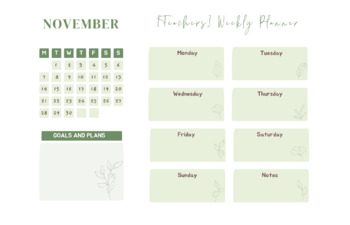 Preview of November Teachers Weekly Planner