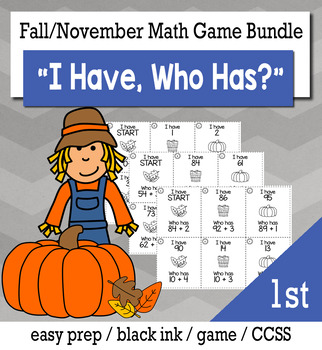 Preview of November Thanksgiving 1st Grade "I Have, Who Has" Math Game Bundle