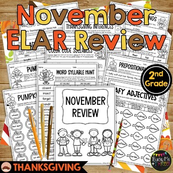 Preview of November Thanksgiving Activities 2nd Grade ELAR REVIEW No Prep Printables
