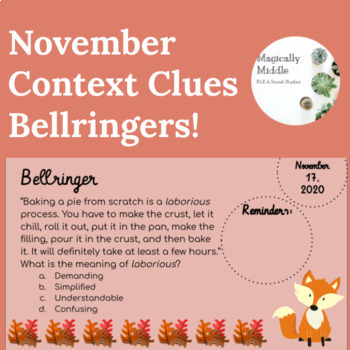 Preview of November/Thanksgiving Context Clues Bellringers/Morning Work (19 Total!)