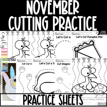 Thanksgiving Themed Cutting Practice Pages for Scissor Skills