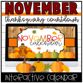 Preview of November/Thanksgiving Interactive Editable Calendar