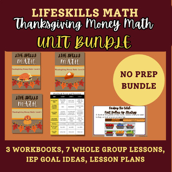 Preview of November Life Skills Shopping Money Math NO PREP Unit Bundle Special Education