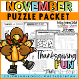 November Thanksgiving Logic Puzzles and Brain Teasers Acti