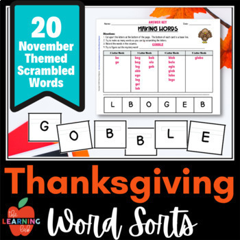 Preview of November & Thanksgiving MAKING WORDS PHONICS sorts Distance Learning & Print