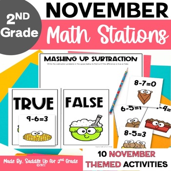 Preview of November & Thanksgiving Math Centers for 2nd Grade