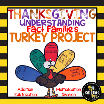 Preview of November Thanksgiving Math Fact Family Turkey Craft Bulletin Board Display