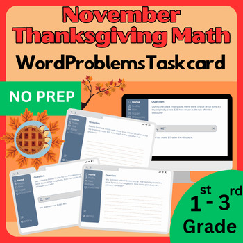 Preview of 50 November/ Thanksgiving Math: Word Problems Task card