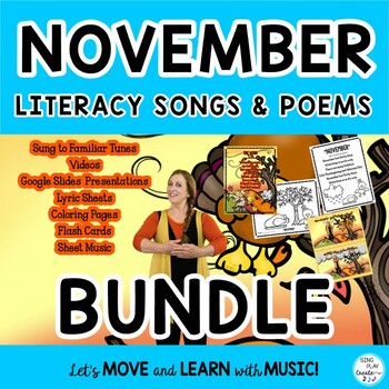 Preview of November & Thanksgiving Songs and Poems Literacy BUNDLE: Music & Videos