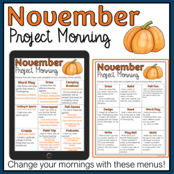 November Thanksgiving Project Morning or Morning Choice Activities