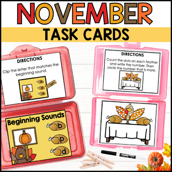 Preview of November Thanksgiving Task Cards for Kindergarten