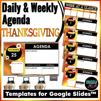 Preview of November Thanksgiving Turkey Daily Agenda Template for Google Slides™