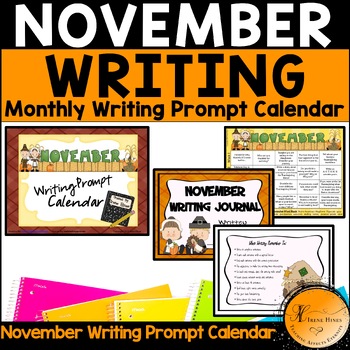 Preview of November Thanksgiving Writing Prompt Calendar Monthly Fall Journal Primary Paper