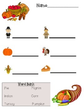 November / Thanksgiving picture labeling printable by Just Wright Designs