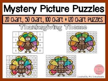 Preview of Thanksgiving 20, 50, 100 & 120 Chart Mystery Picture Puzzles