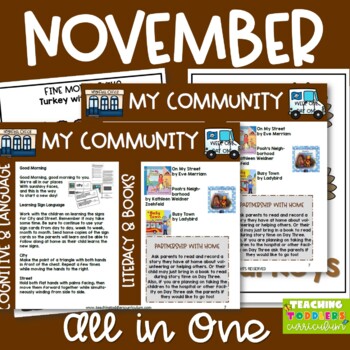 Preview of November Toddler Curriculum Lesson Plan and Activties