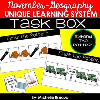 Preview of November Unique Learning System Task Box- Extending Patterns