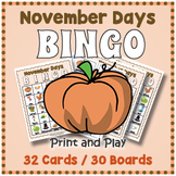 November Vocabulary BINGO & Memory Matching Card Game Activity