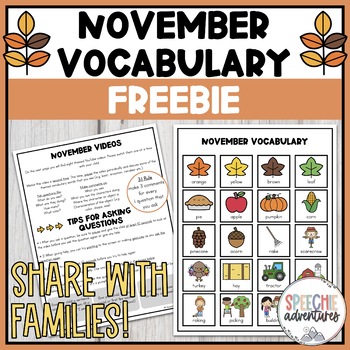 Preview of November Vocabulary Freebie for Speech and Language Therapy