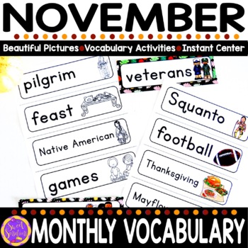 Preview of Fall Vocabulary Words and November Vocabulary Pictures Thanksgiving Worksheets