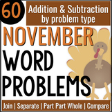 November Word Problems - Thanksgiving Math Word Problems