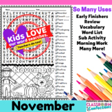 November Word Search Activity Early Finishers Morning Work