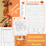 November Word Search Extravaganza; Thanksgiving Vocabulary
