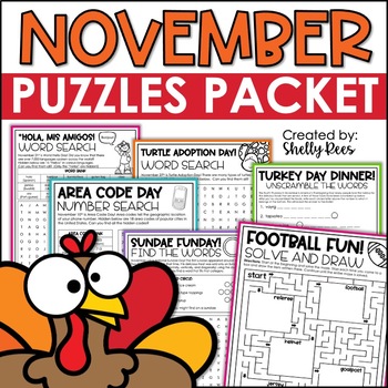 Preview of November Word Search and Puzzles Packet