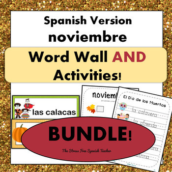 Preview of November, Noviembre Word Wall Cards & Activities!  BUNDLE