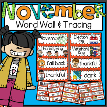 Preview of Word Wall and Tracing: November (Back to school, all, handwriting, phonics)