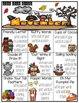 November Word Work Choice Board by Check into Teaching | TpT