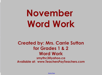 Preview of November Word Work: SMARTNotebook