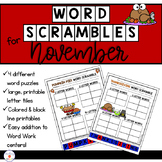 November Word Work: Word Scramble Puzzles