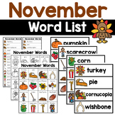November Words | Writing Center Word List