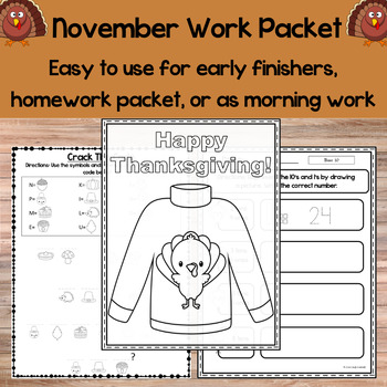 Preview of November Work Packet, Homework Packet, Early Finisher Packet, Monthly Packet