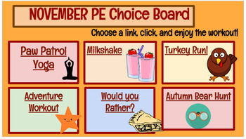 Preview of November Workout Choice Board