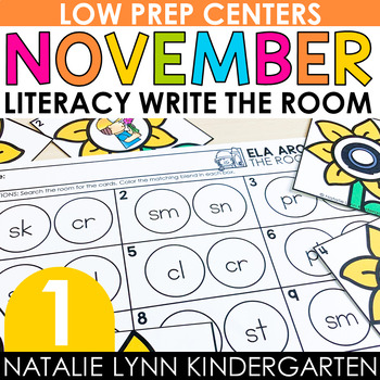 Preview of November Write the Room 1st Grade Literacy Centers Fall First Grade Centers
