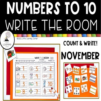 Preview of November Write the Room Numbers to 10 Thanksgiving math center
