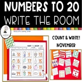 November Write the Room Numbers to 20 Thanksgiving math center
