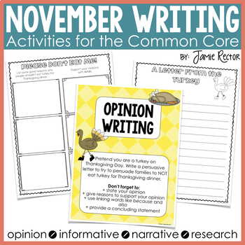 November Writing Activities Aligned to Common Core Standards by Jamie ...