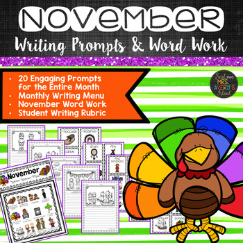 Preview of November Writing Prompts and Word Work Activities