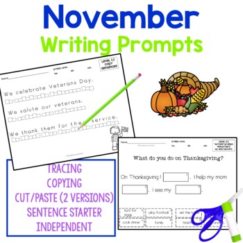 November Writing Activities for students with autism by Totally Autism