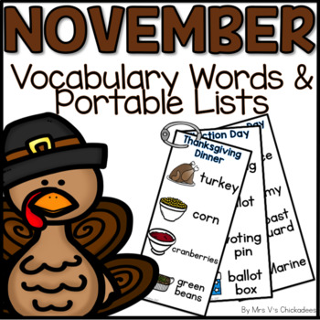 Preview of November Writing Activity: Bulletin Board Vocabulary Words & Word Rings
