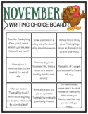 November Writing Choice Board, Fall Writing, Writing centers