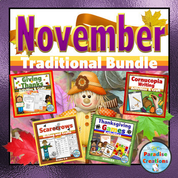 Preview of November Writing, Craft and Games Activities Bundle