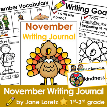 Preview of November writing prompts, Daily writing journal, 1st grade, 2nd grade, 3rd grade