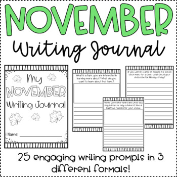 November Writing Journal | Daily Writing Prompts by JKLMentary | TPT